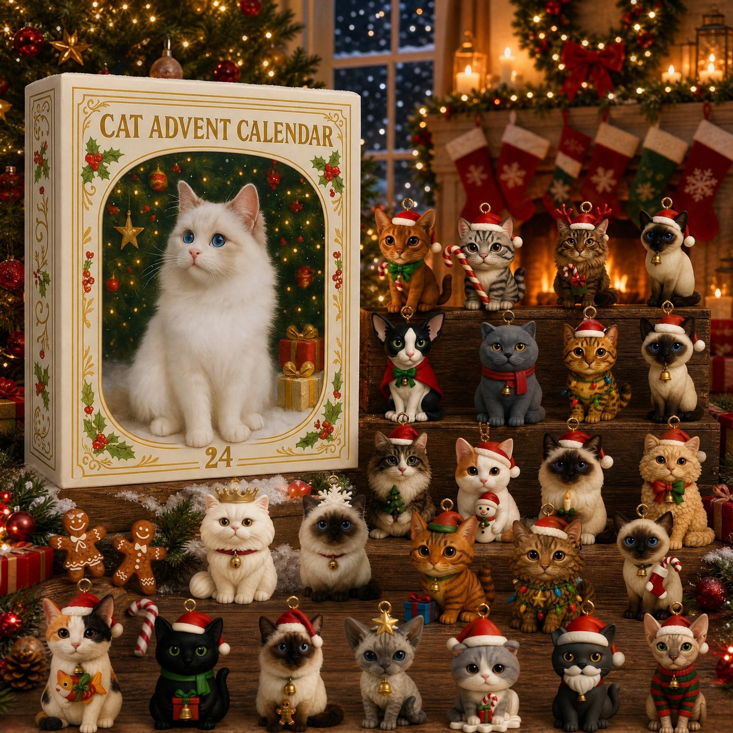 🐈🐈‍⬛2026 Cat Advent Calendar🎁 Gift for Adults Friends Cat Owners and Lovers Christmas Holiday Countdown Gift 24 Designs Cats Charm Christmas Tree Ornament
