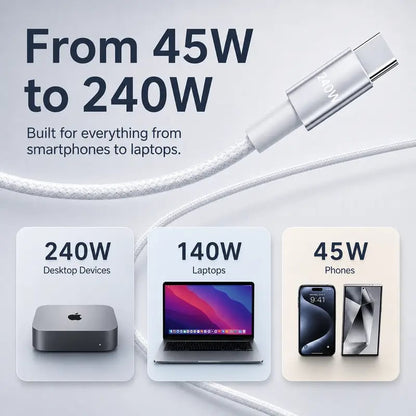 ⚡ 240W 3-in-1 USB-C Travel Charger – Portable Magnetic Watch Charger with 5FT Braided Fast Charging Cable for iPhone, Apple Watch, AirPods, Laptops & Samsung