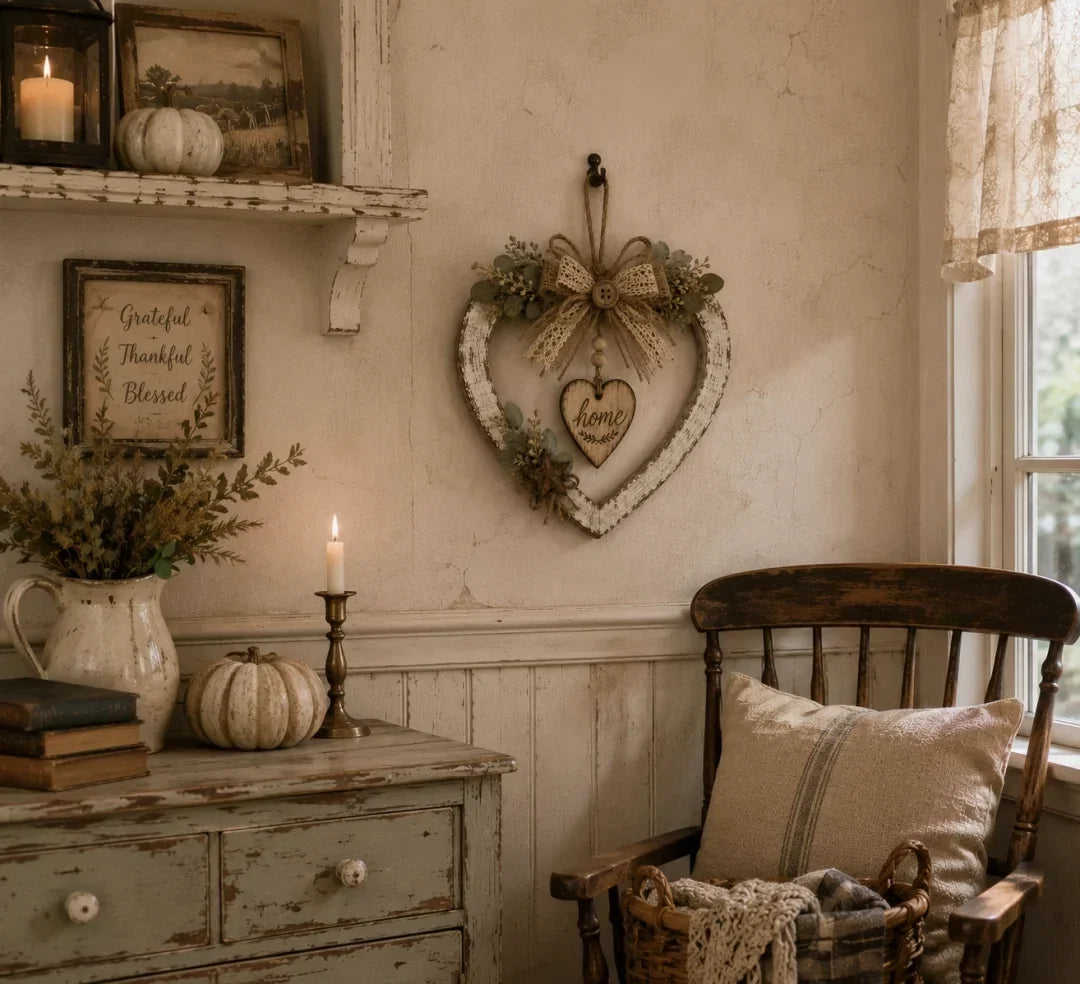 Rustic Farmhouse “Home” Heart Wreath – Ready-to-Hang Country Wall Decor