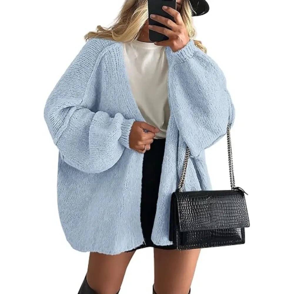 Women's Oversized Cardigan Sweater Fall Long Lantern Sleeve Knit Open Front Lightweight Sweater Knitwear Tops
