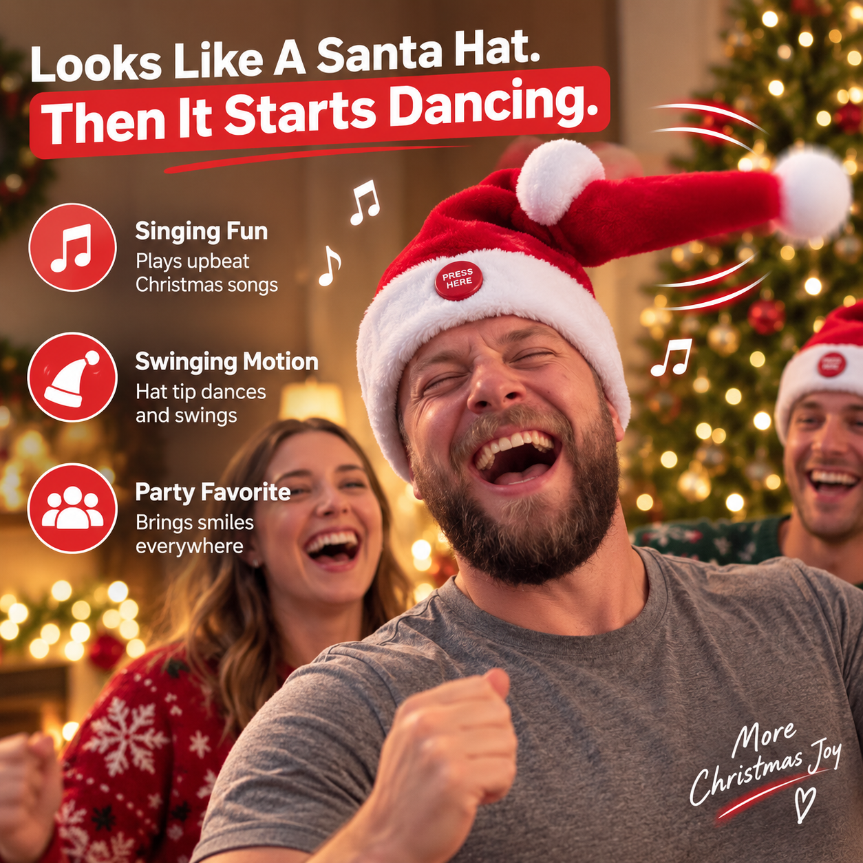 Singing and dancing Santa hat product visual