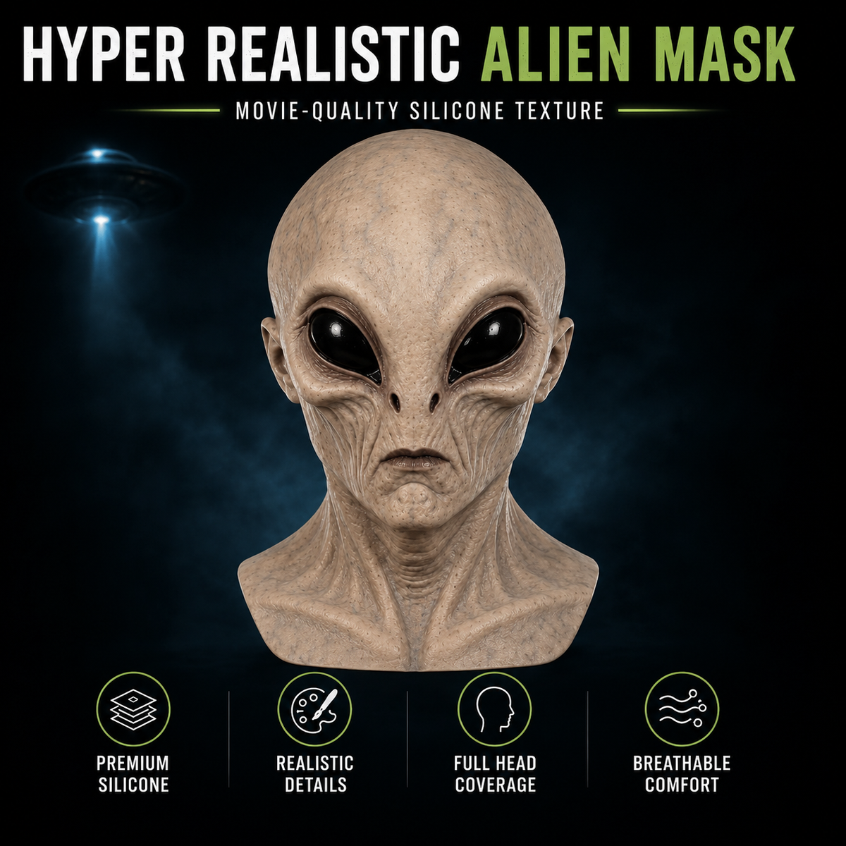 Ultra-Realistic Alien Silicone Mask – Adult Halloween Costume & Cosplay Prop
