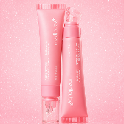 Medicube PDRN Peptide Glossy Lip Balm pink tube with glossy pink texture