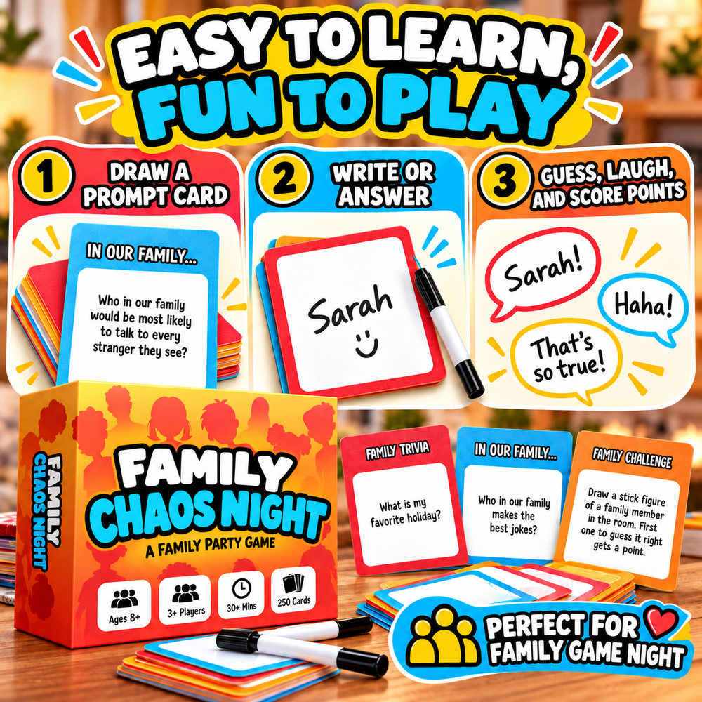 How to play Family Chaos Night: draw, answer and guess