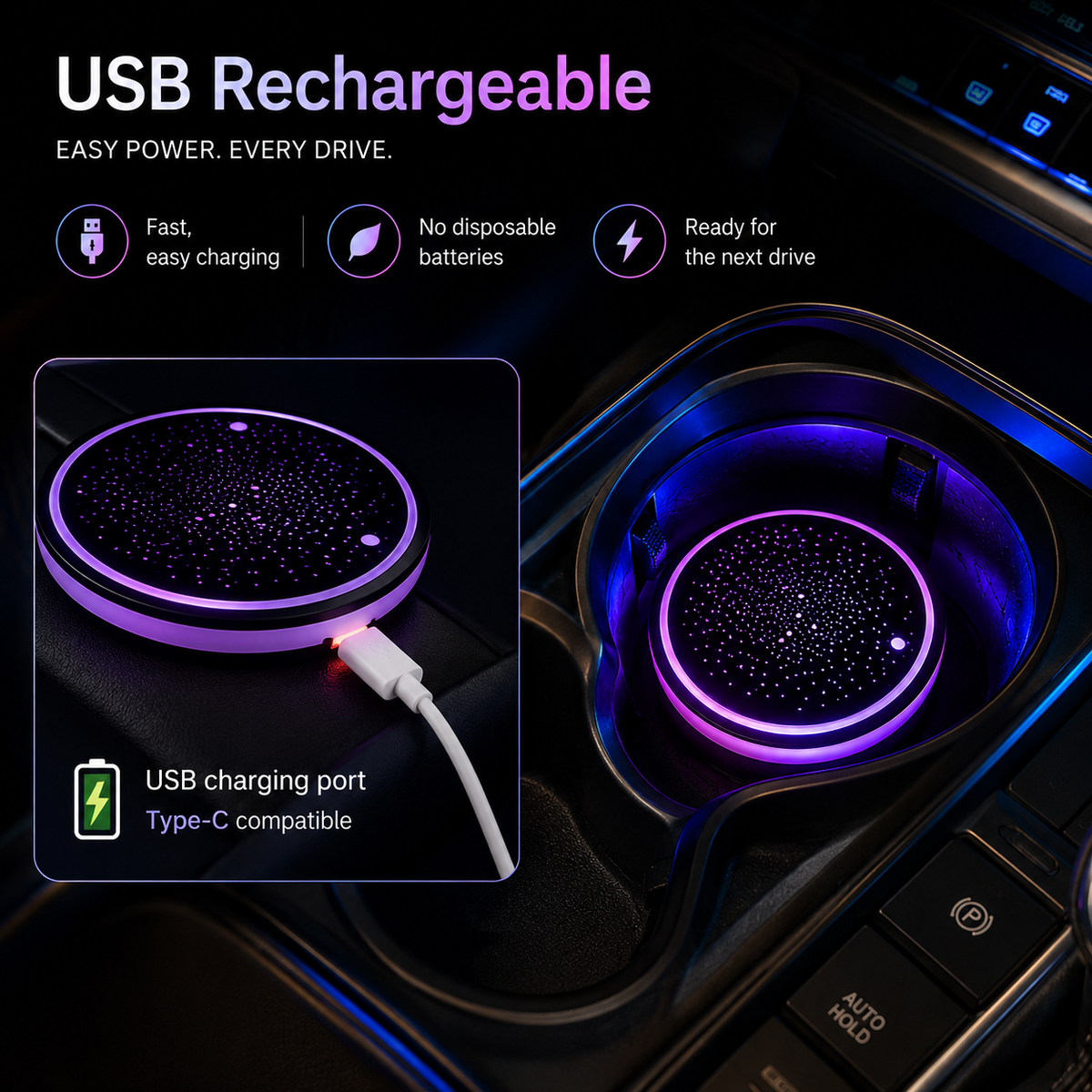 7 Color-Changing LED Car Cup Holder Coasters 🚗✨