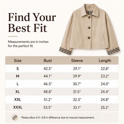 🧥 Classic Collar Cropped Jacket – Checkered Lining