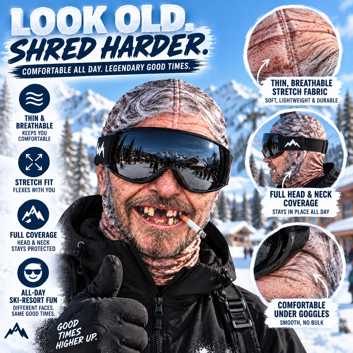 😂 Funny Old Man Ski Mask – Realistic Winter Balaclava for Skiing, Snowboarding & Gag Gifts