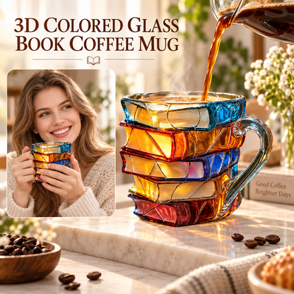 📚 Hand-Painted 3D Book Stack Glass Mug – Cozy Reader Gift☕