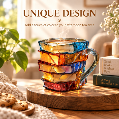 📚 Hand-Painted 3D Book Stack Glass Mug – Cozy Reader Gift☕