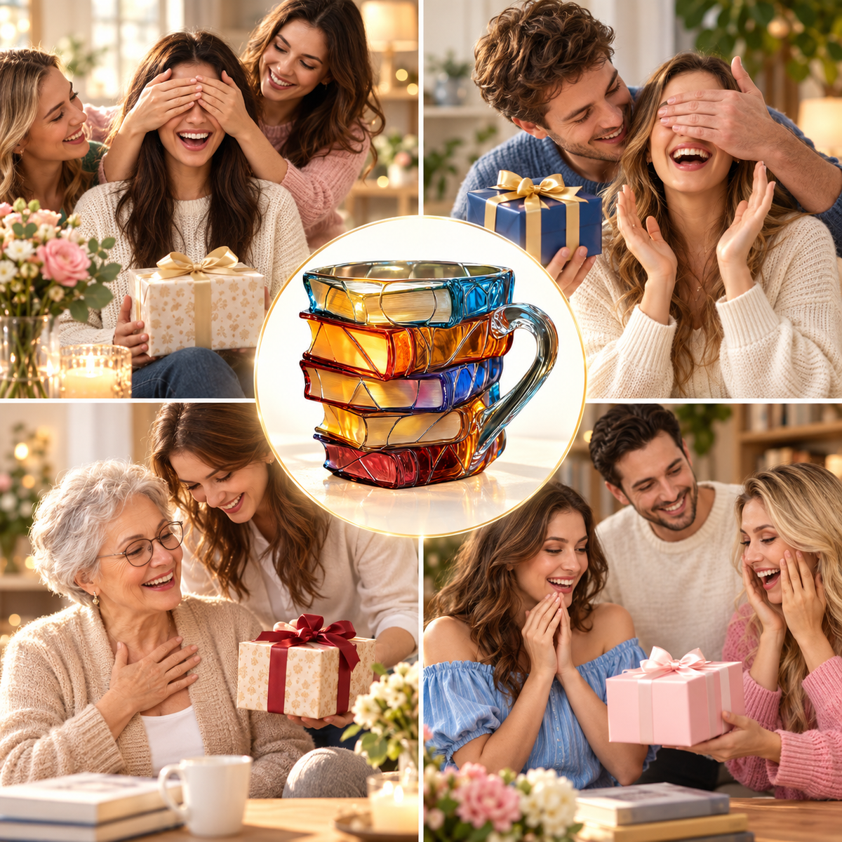 📚 Hand-Painted 3D Book Stack Glass Mug – Cozy Reader Gift☕
