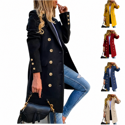 Women's Fitted Slim-Fit Long-Sleeve Double-Breasted Wool-Blend Midi Peacoat for Fall Winter💗