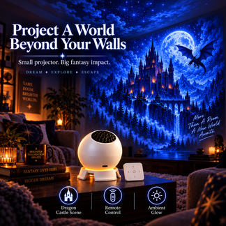 Family enjoying Christmas projection lighting