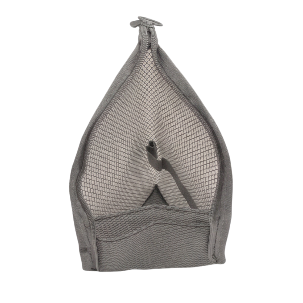 Gray self-standing travel toiletry pouch