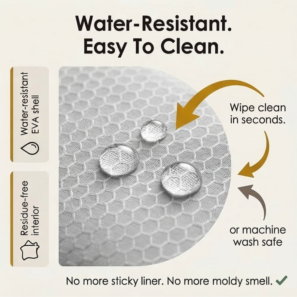 Water-resistant EVA mesh surface that wipes clean