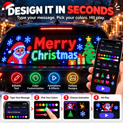 🎄 Smart LED Pixel Car Display — App-Controlled Custom Text, Colors & Animations