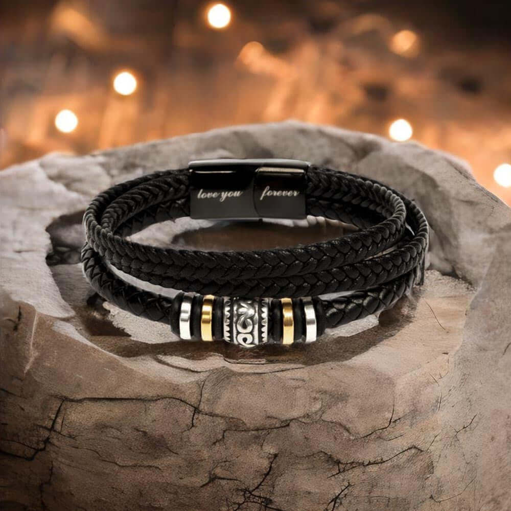 To My Grandson Bracelet | Braided Leather Bracelet Gift Set - IV585V