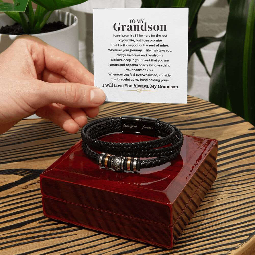 To My Grandson Bracelet | Braided Leather Bracelet Gift Set - IV585V