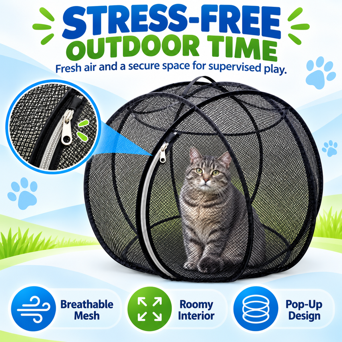🐱🌿 Achandise Cat Haven™ – Pop-Up Mesh Playpen