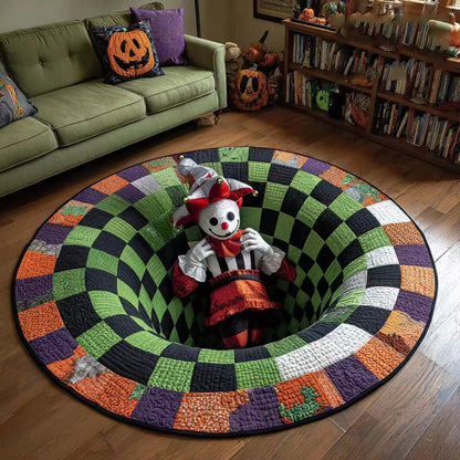3D Skeleton Vortex Quilted Round Halloween Rug