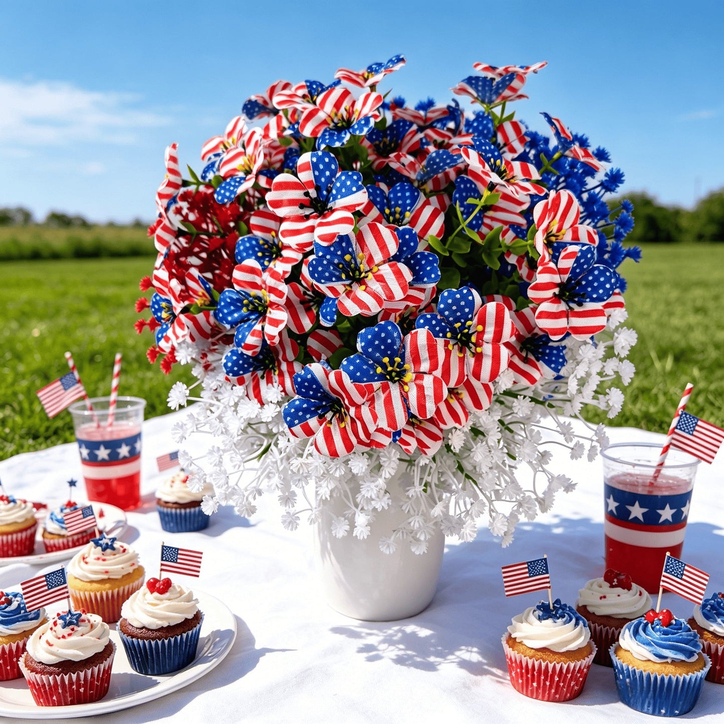 🔥4th of July Hot Sale 50% Off🔥Patriotic Red White Blue Artificial Flowers💐