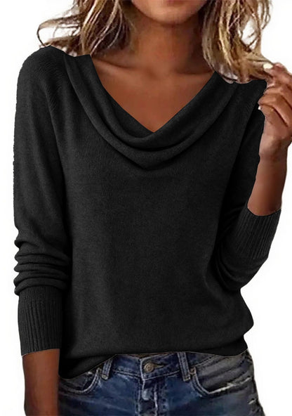 Women Cowl Neck Long Sleeve Knit Pullover Top