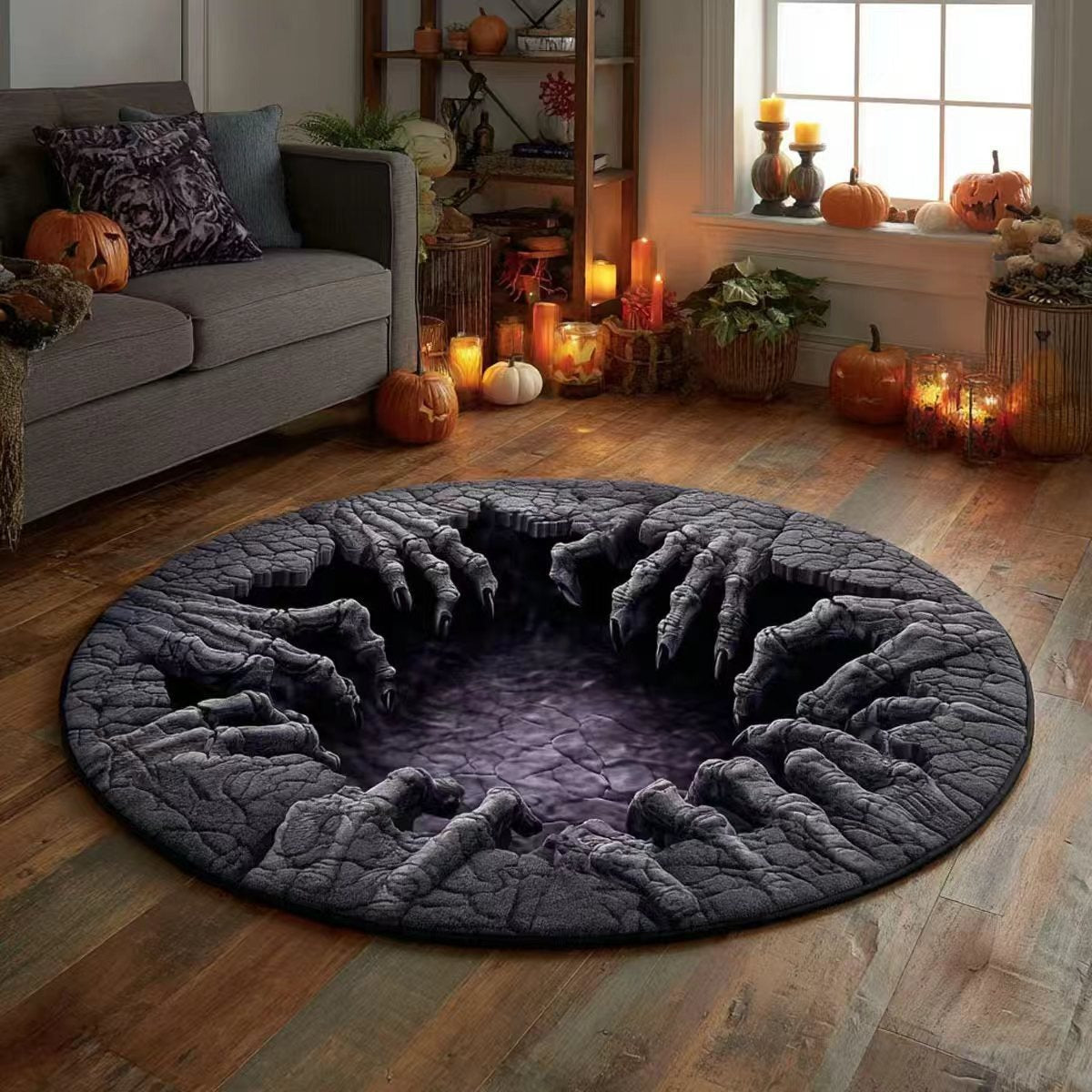 3D Skeleton Vortex Quilted Round Halloween Rug