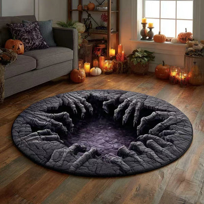 3D Skeleton Vortex Quilted Round Halloween Rug