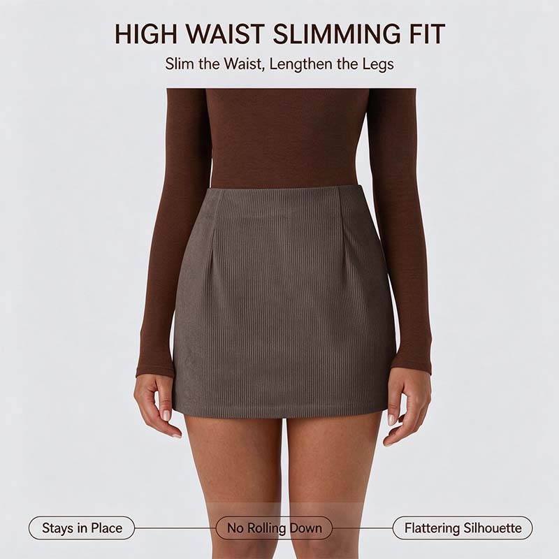 High Waisted Invisible Zipper 2-in-1 Mini A-line Corduroy Casual Skirt 👗
