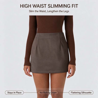 High Waisted Invisible Zipper 2-in-1 Mini A-line Corduroy Casual Skirt 👗