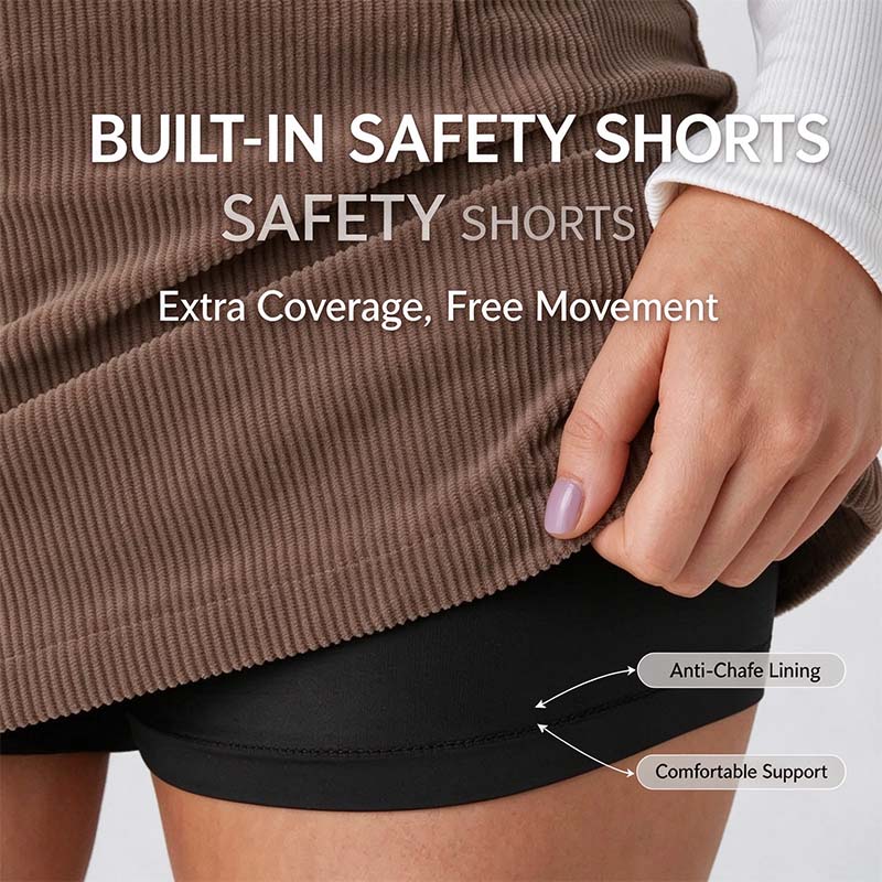 High Waisted Invisible Zipper 2-in-1 Mini A-line Corduroy Casual Skirt 👗