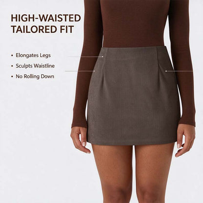 High Waisted Invisible Zipper 2-in-1 Mini A-line Corduroy Casual Skirt 👗