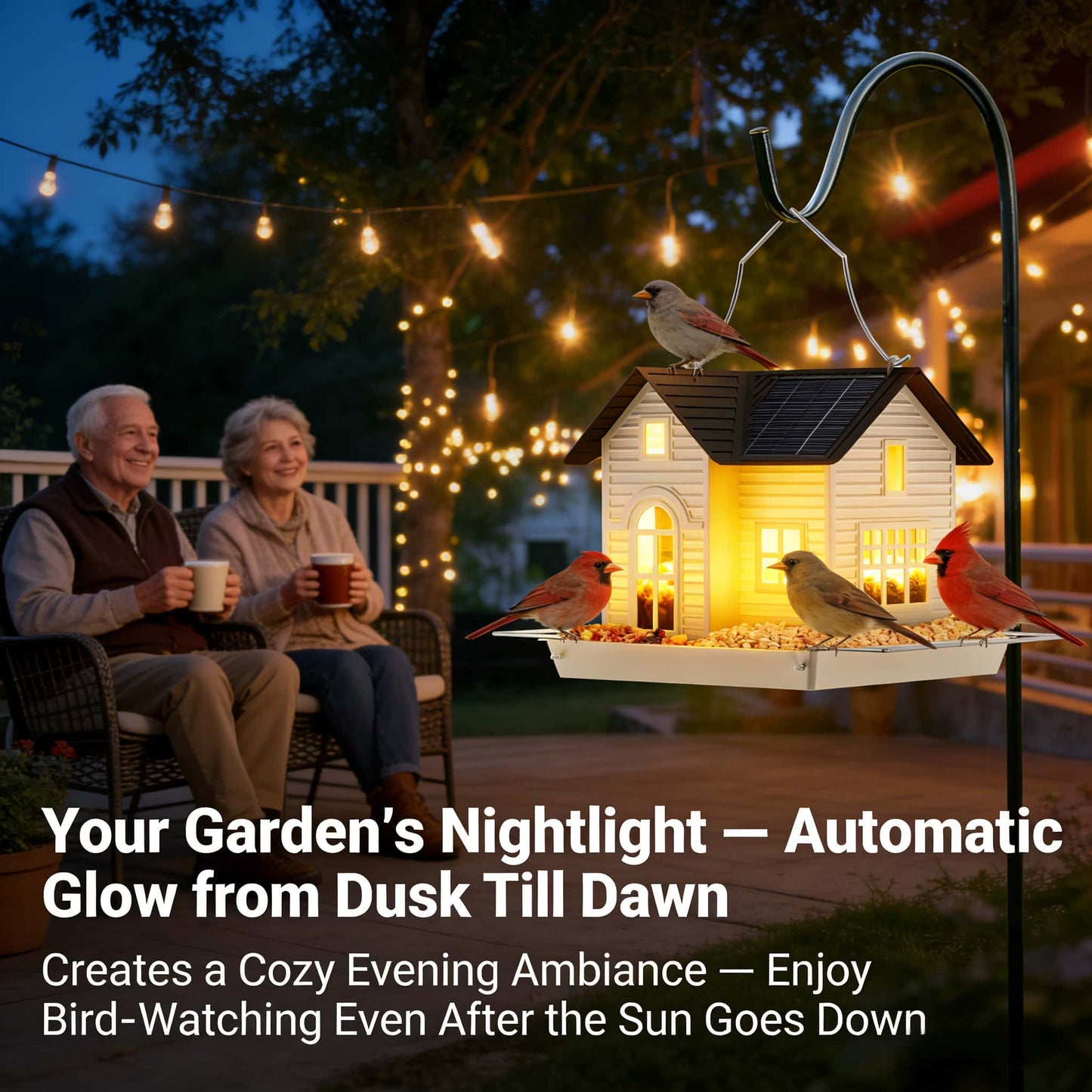 🎁 Mother’s Day 60% OFF - 🏠Solar‐Powered Hanging Bird Feeder with Glow – Sturdy Metal Hopper Design🌙🐦