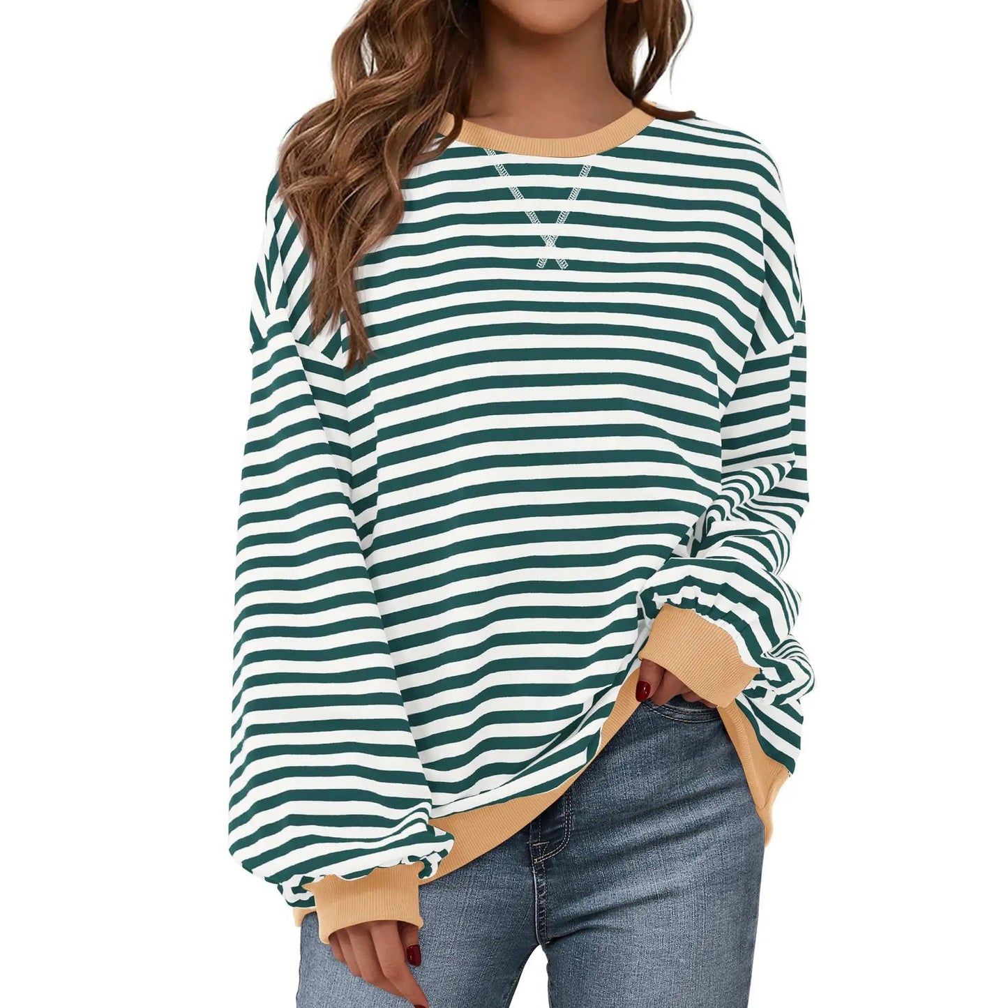 💗Women's Striped Hoodie Sweatshirt with Long Lantern Sleeves