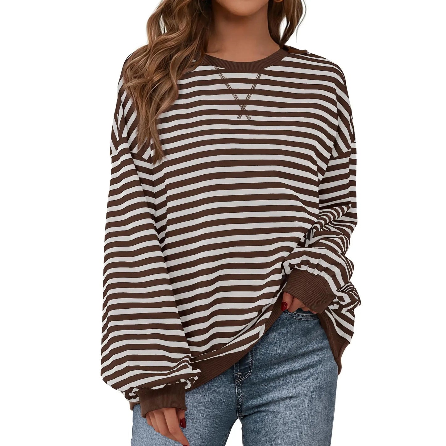 💗Women's Striped Hoodie Sweatshirt with Long Lantern Sleeves