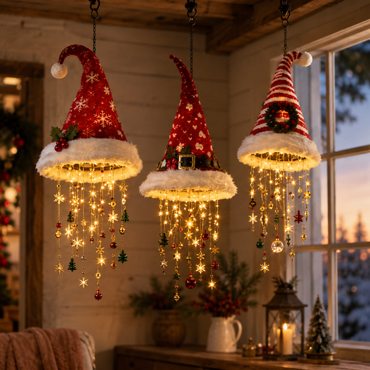 🔥Today 49% OFF🎅 Lighted Santa Hat Hanging Chandelier 🎄