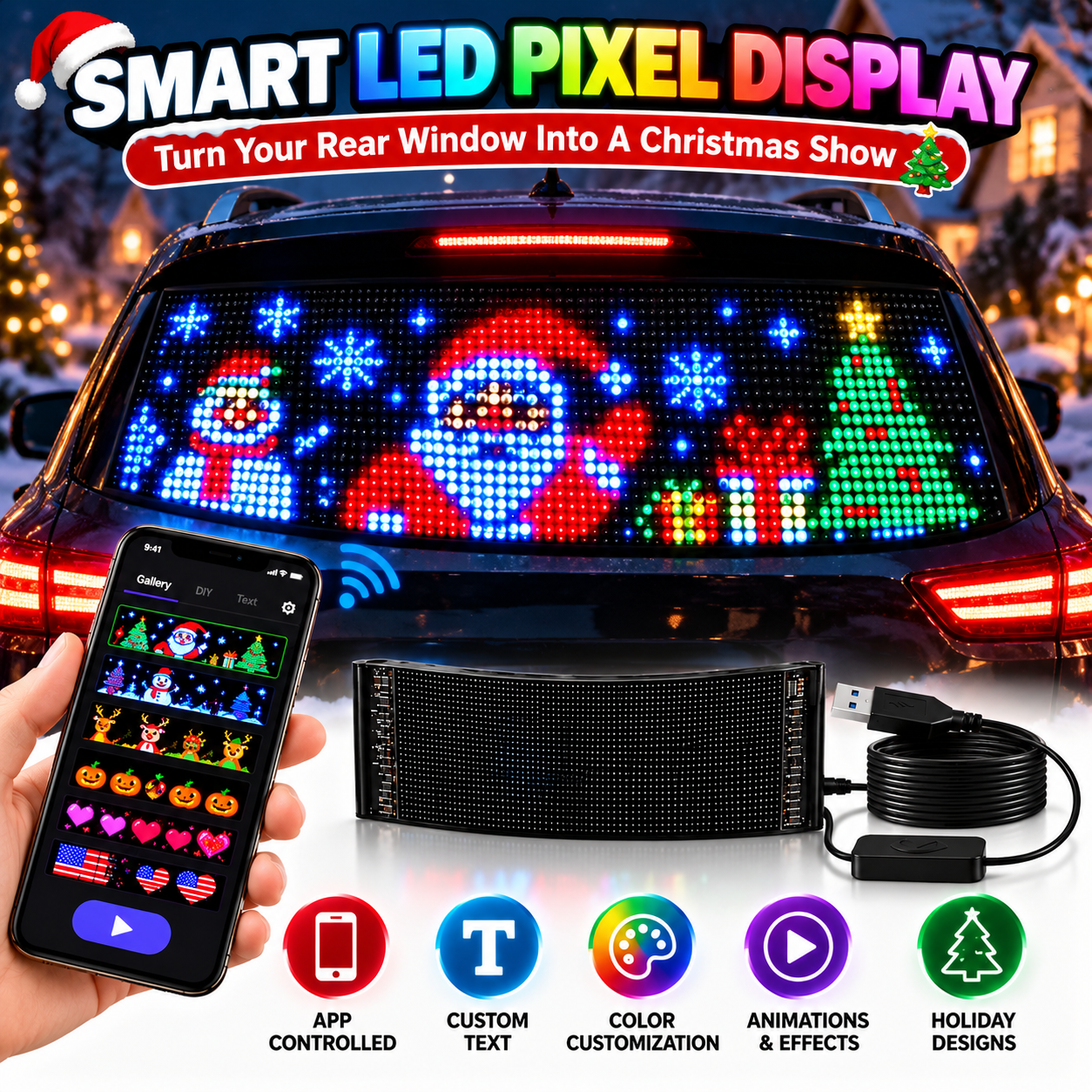 Smart LED Pixel Car Display with phone app control