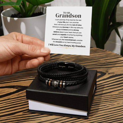 To My Grandson Bracelet | Braided Leather Bracelet Gift Set - IV585V