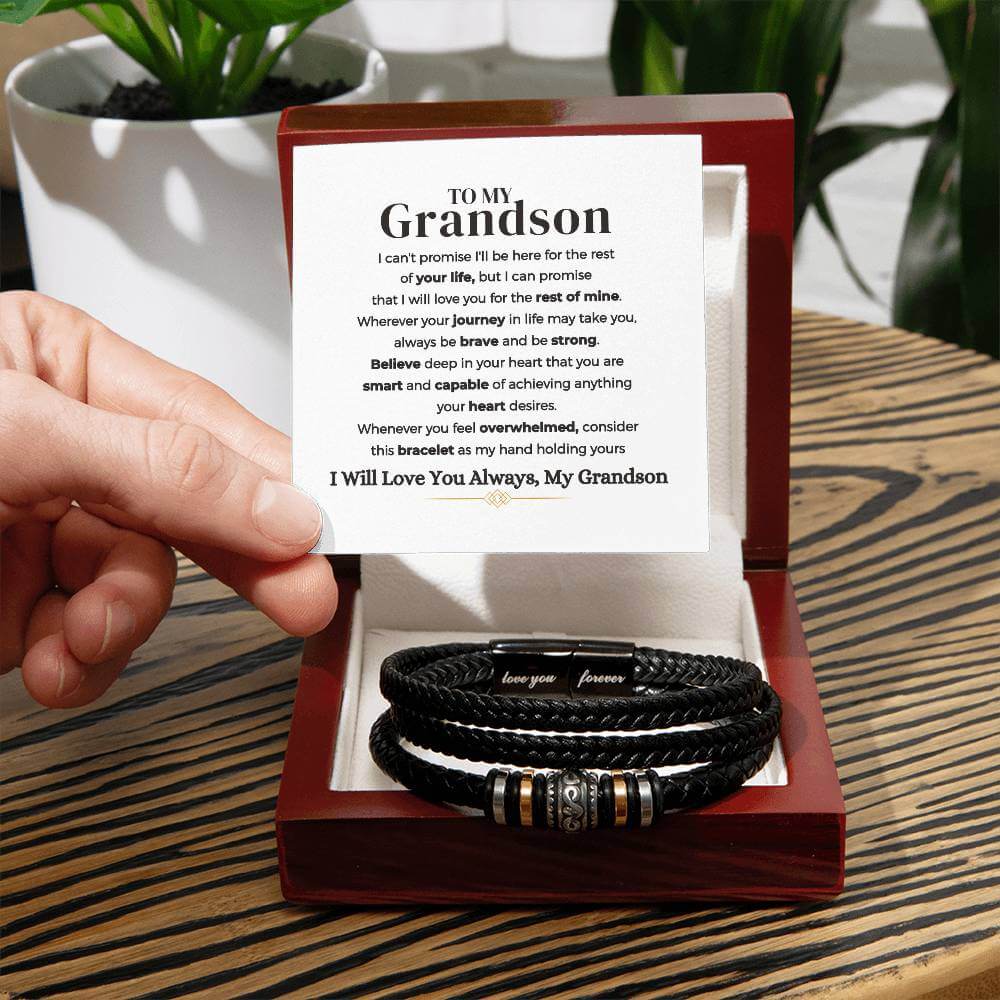 To My Grandson Bracelet | Braided Leather Bracelet Gift Set - IV585V