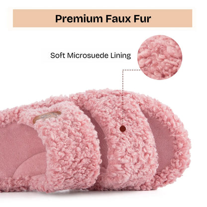 Women's Fuzzy Open-Toe Slippers – Stylish Classic Slides with Soft Memory Foam, Non-Slip Rubber Sole, Perfect Cozy Footwear ,Girl Fur Flipflop Walking Shoes Fluffy Modern Sleeper Slip On Clog