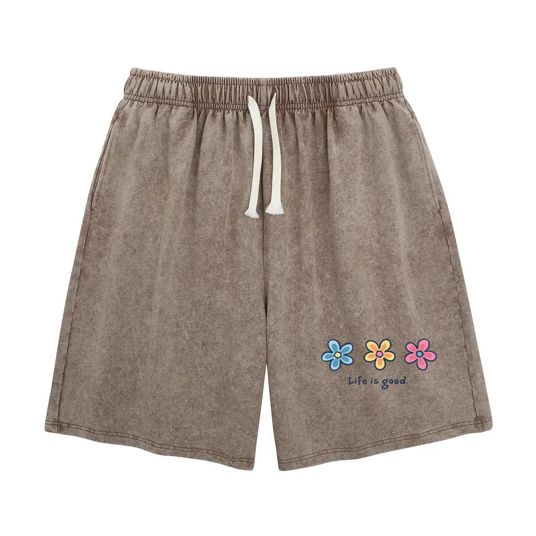 Women's Soft Cotton Blend Washed Floral Shorts, Casual Summer Travel Streetwear Bottoms