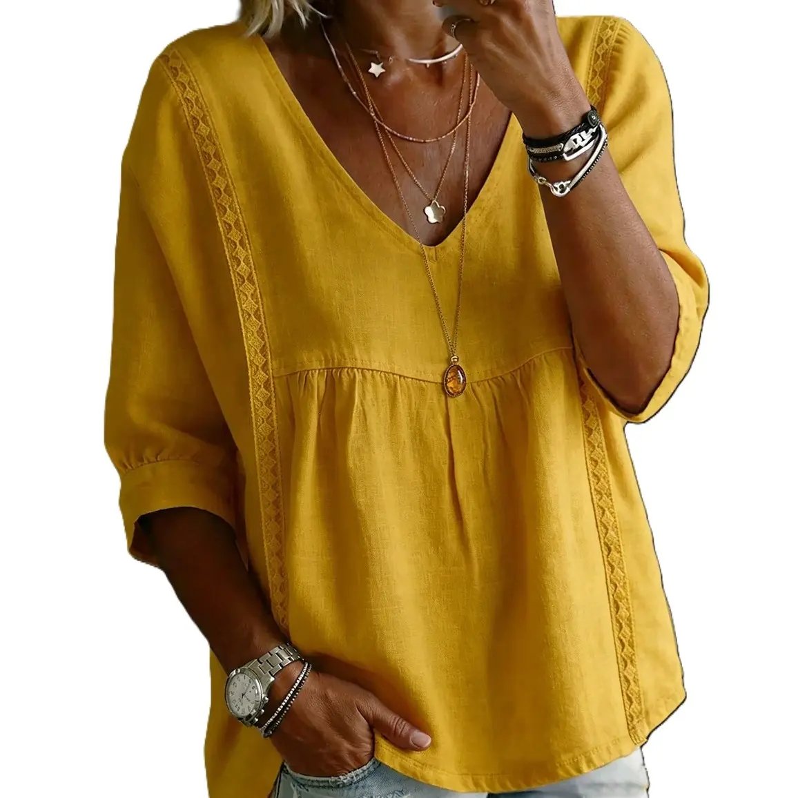 Women's Chic Loose-Fit V-Neck Lace Blouse