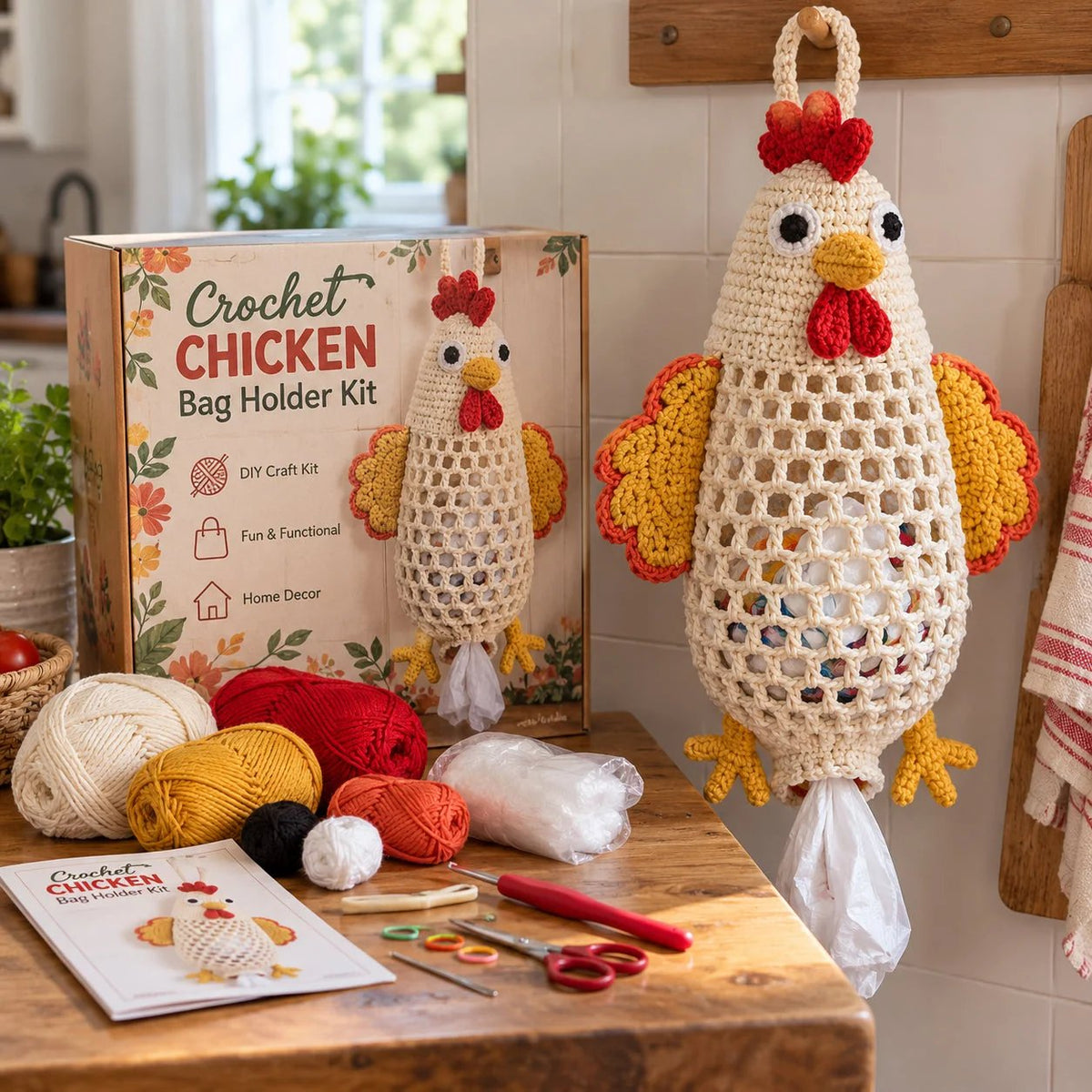 Crochet Animal Bag Holder DIY Kit – Cute & Functional Hanging Storage Craft Kit
