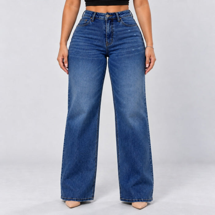 Dark Blue wide-leg jeans, full front view