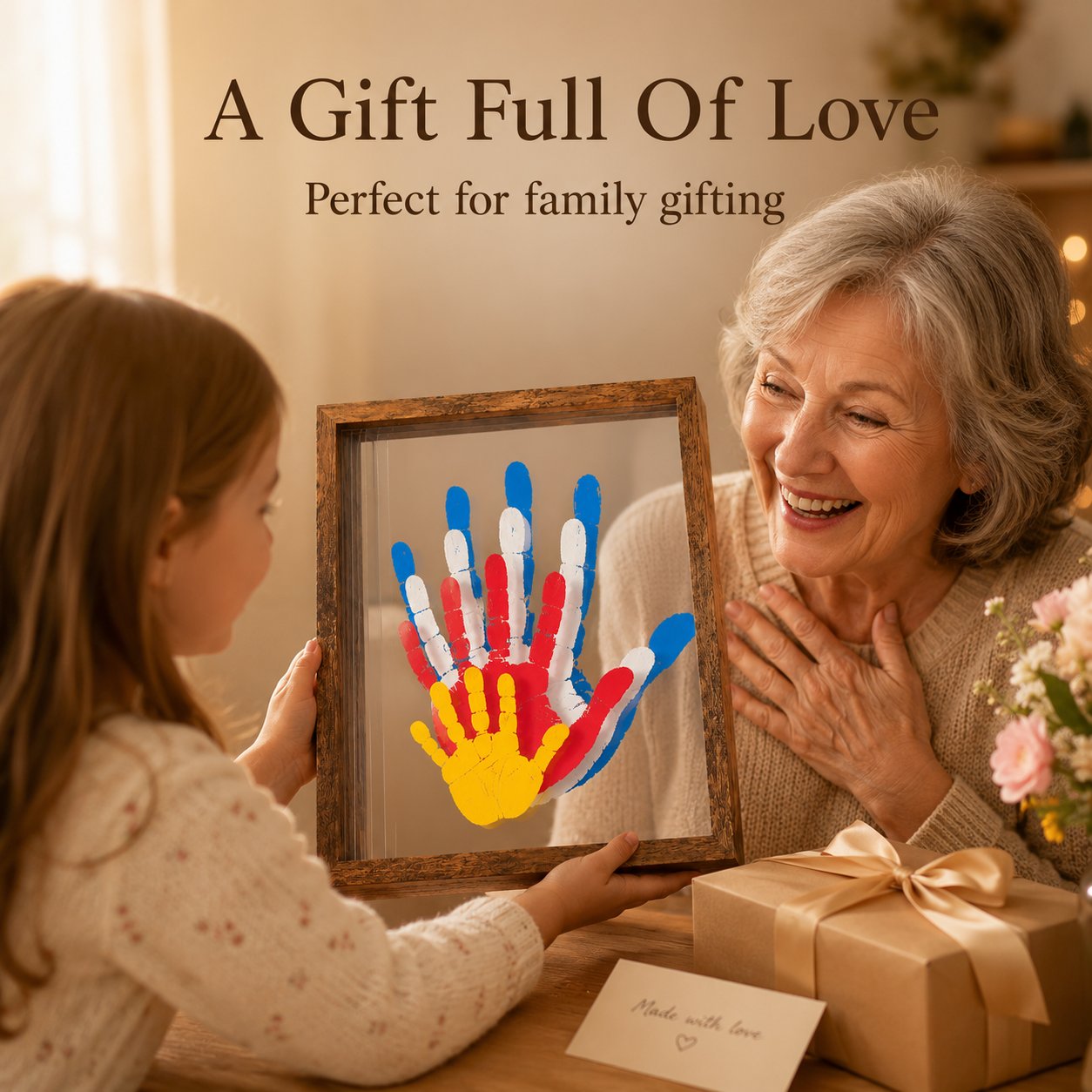 🎁Last Day 50% OFF🔥Wooden Transparent Handprint Frame Set, DIY Family Memorial Gift Kit