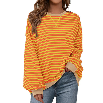 💗Women's Striped Hoodie Sweatshirt with Long Lantern Sleeves