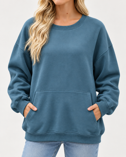 Women's Oversized Long Sleeve Crewneck Sweatshirt with Pocket