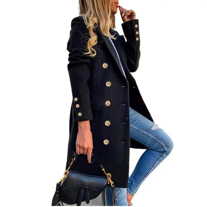 Women's Fitted Slim-Fit Long-Sleeve Double-Breasted Wool-Blend Midi Peacoat for Fall Winter💗