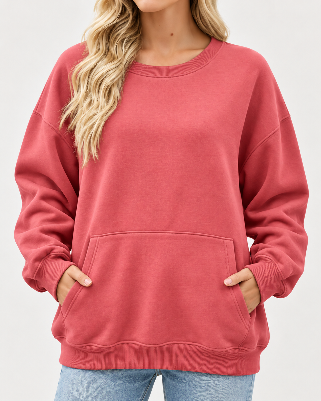 Women's Oversized Long Sleeve Crewneck Sweatshirt with Pocket