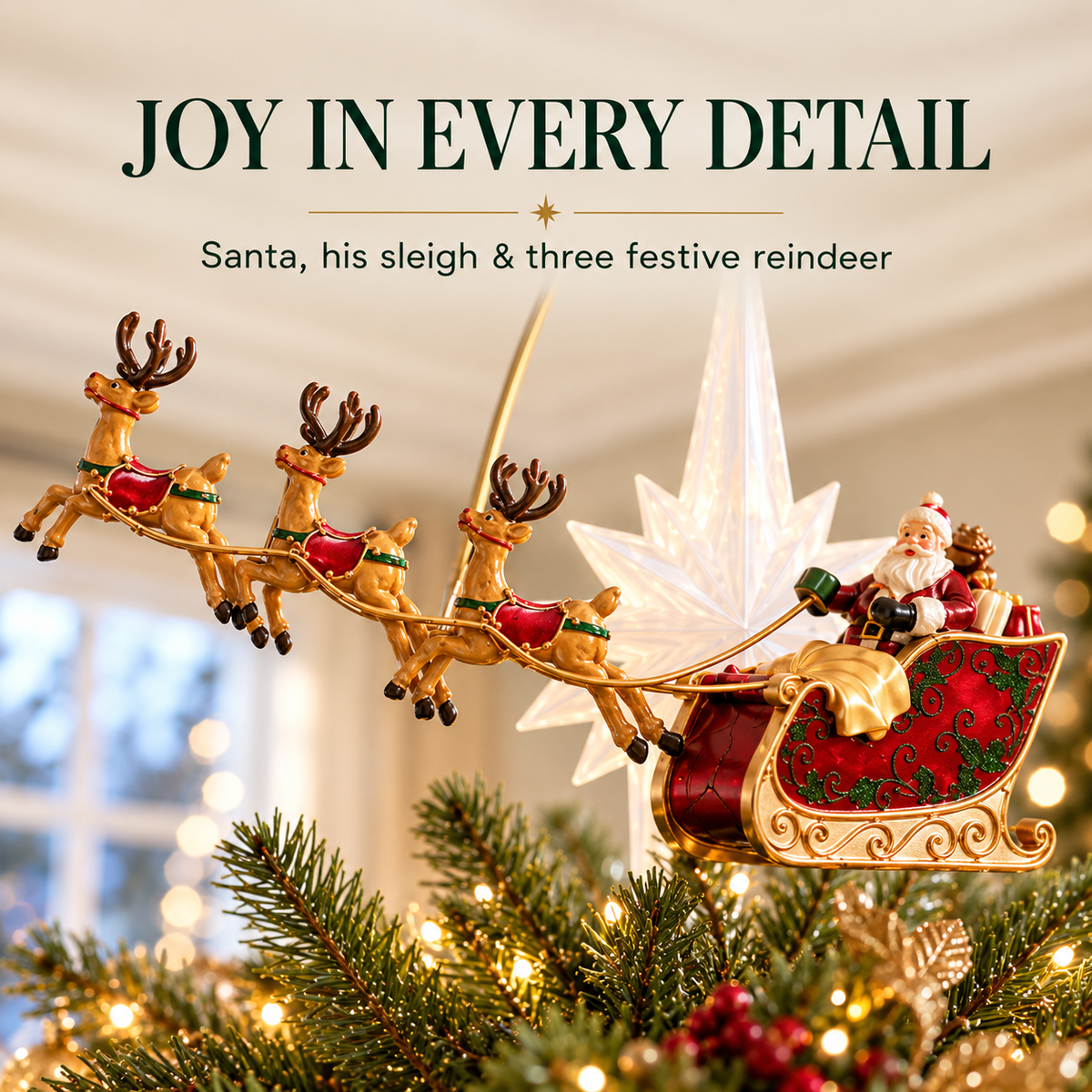 Santa’s Sleigh Animated Christmas Tree Topper