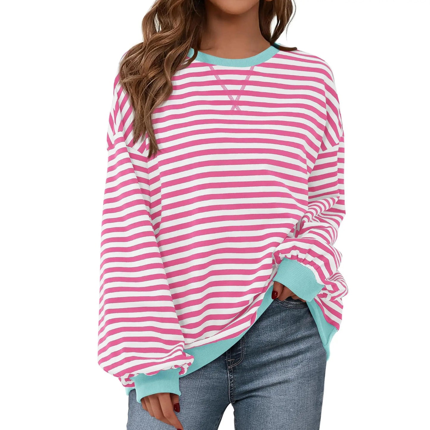 💗Women's Striped Hoodie Sweatshirt with Long Lantern Sleeves